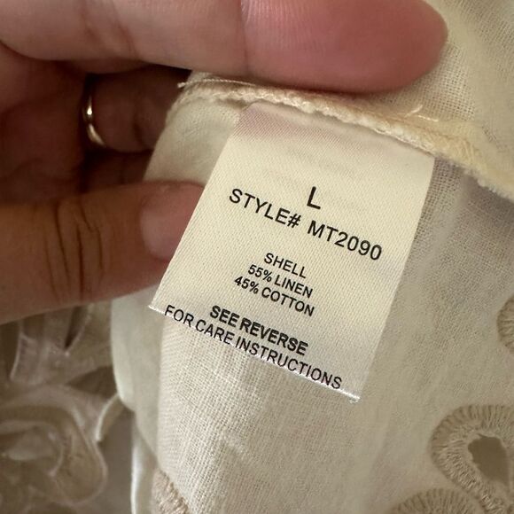 Oli and Hali Eyelet Embroidered Boxy Balloon Sleeve Linen Blend Top Size L - Picture 5 of 10